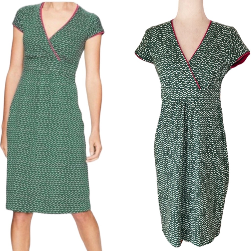 Boden Green Pink Wavy Striped Knit Day Dress - 8